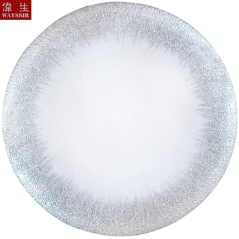 

13 inches Round Shaped Silver Gold Decals Transparent Glass Charger Plate Wedding Party Decoration Events Dinnerware Fruit Plate