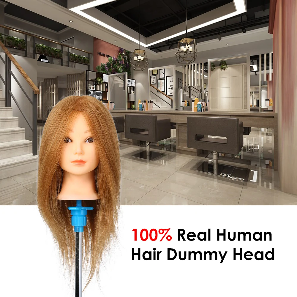 

100% Human Hair Training Practice Head Real Hair Mannequin Head Practice Dummy Head Cosmetology Training Manikin Head Salon Tool