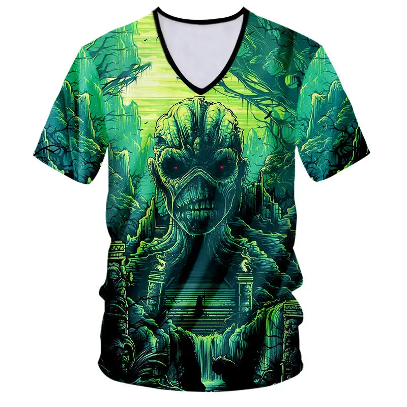 Big Size 7XL Novelty Horror T shirt Homme Horrible 3d Print Baroque Brand T-shirt Unisex Sexy Deep V-neck Summer Tops Tee Custom (1)
