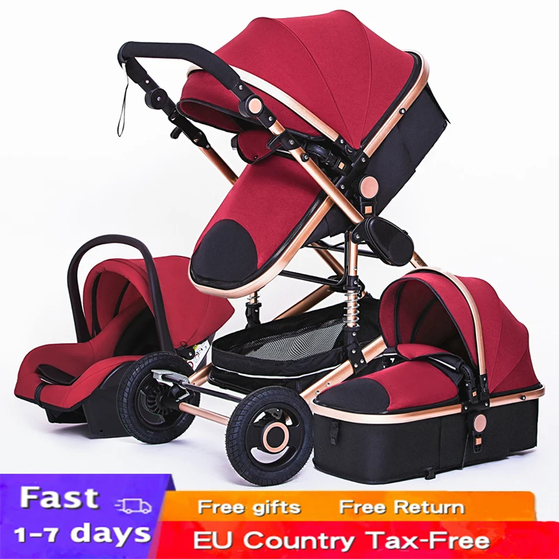 Multifunctional 3 in 1 Baby Stroller luxury Portable High Landscape 4 Wheel Stroller Folding Carriage Gold Baby Newborn Stroller afbeelding