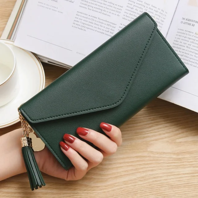 Long Women's Wallet Female Purses Tassel Card Holder Wallets Female PU Leather Clutch Money Bag Pu Leather Wallet Style 2--Color 14