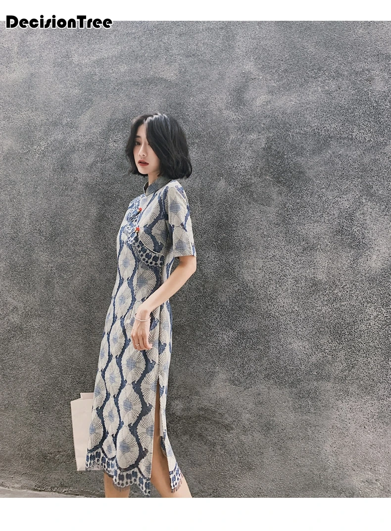 Китайское традиционное женское платье cheongsam с вышивкой и блестками, современные восточные Длинные вечерние платья qipao