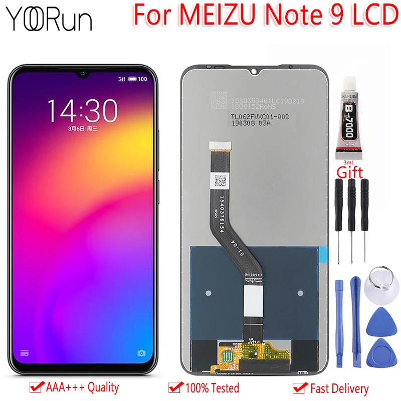 

6.2" For MEIZU Note 9 LCD Display Touch Screen Digitizer Assembly Replacement Free Tools B-7000 AAA Quality For Meizu Note 9 LCD