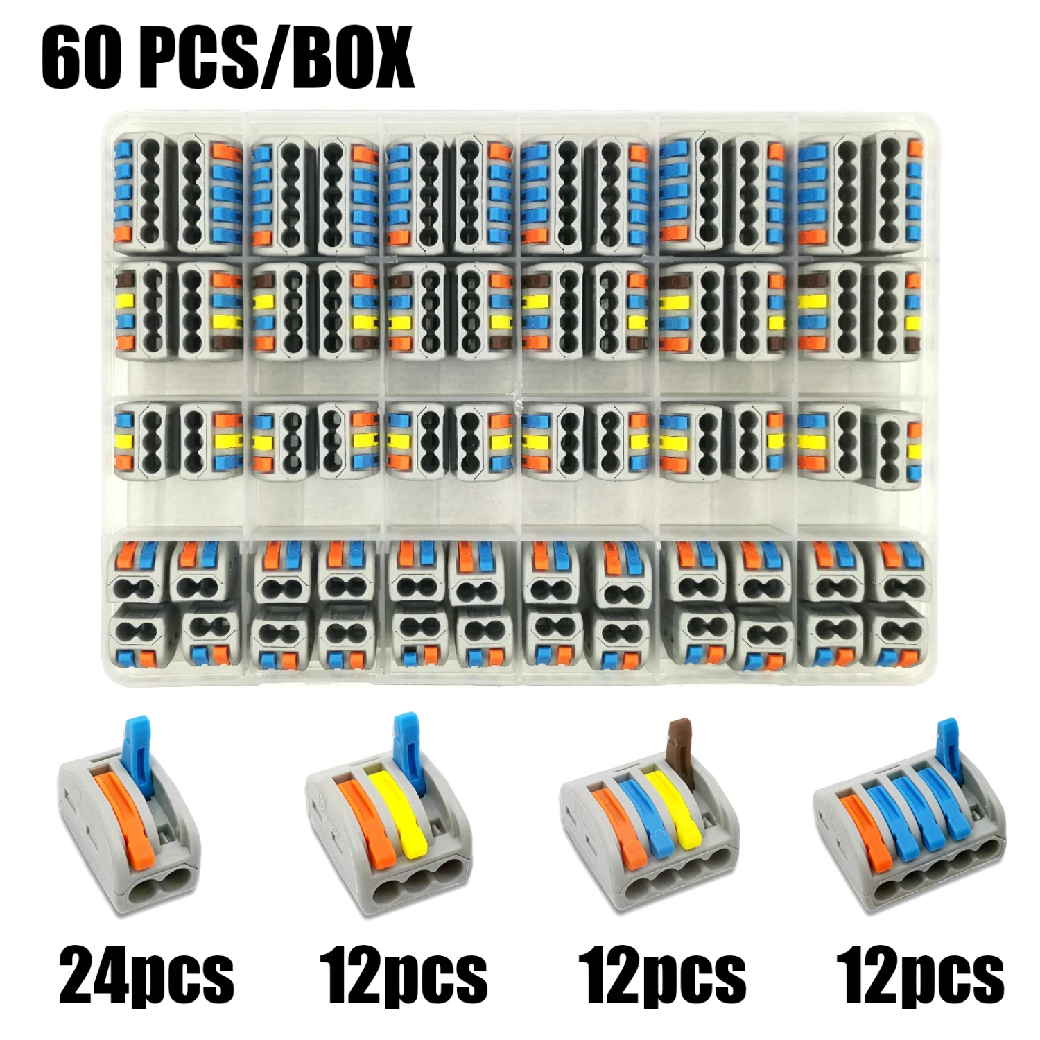 Тип 30/50/60/96 шт смешанные в штучной упаковке быстрый соединитель проводов PCT-212/213/214/215 компактный проводки соединитель-проводник клеммной колодки - Цвет: 60boxA (color)