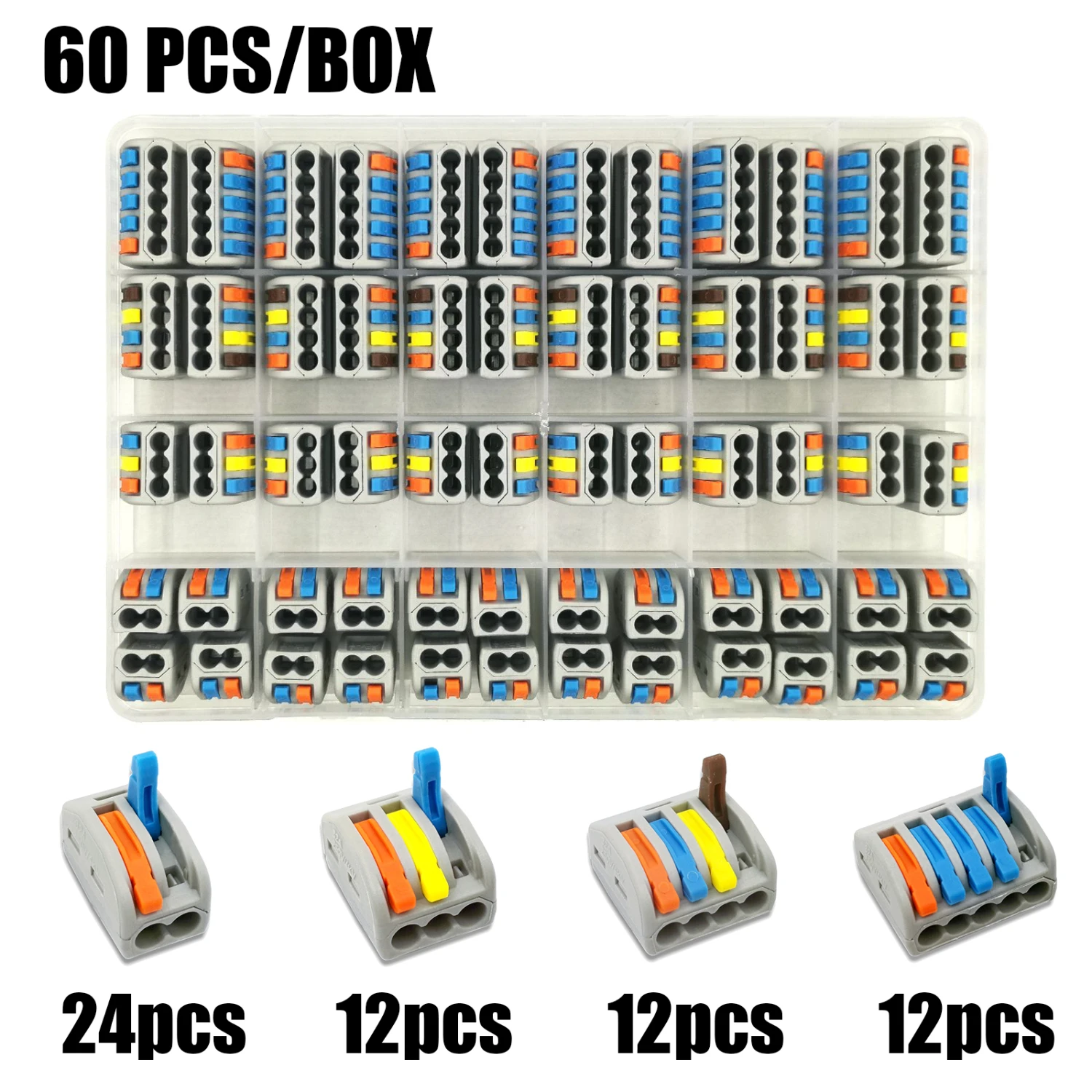 60boxA (color) Тип 30/50/60/96 шт смешанные в штучной упаковке быстрый соединитель проводов PCT-212/213/214/215 компактный проводки соединитель-проводник клеммной колодки - Цвет: 60boxA (color)