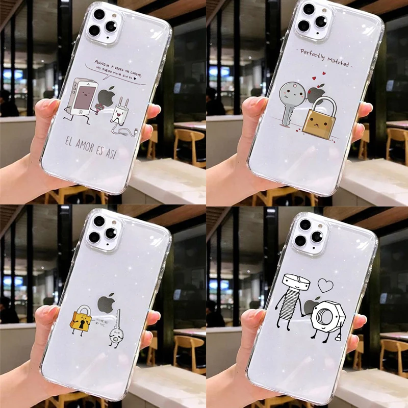 Cute cartoon key and lock couple mobile phone case TPU Soft Case For iPhone 11 11Pro 6 XS Max 7 8 Plus XR MAX 10 | Мобильные
