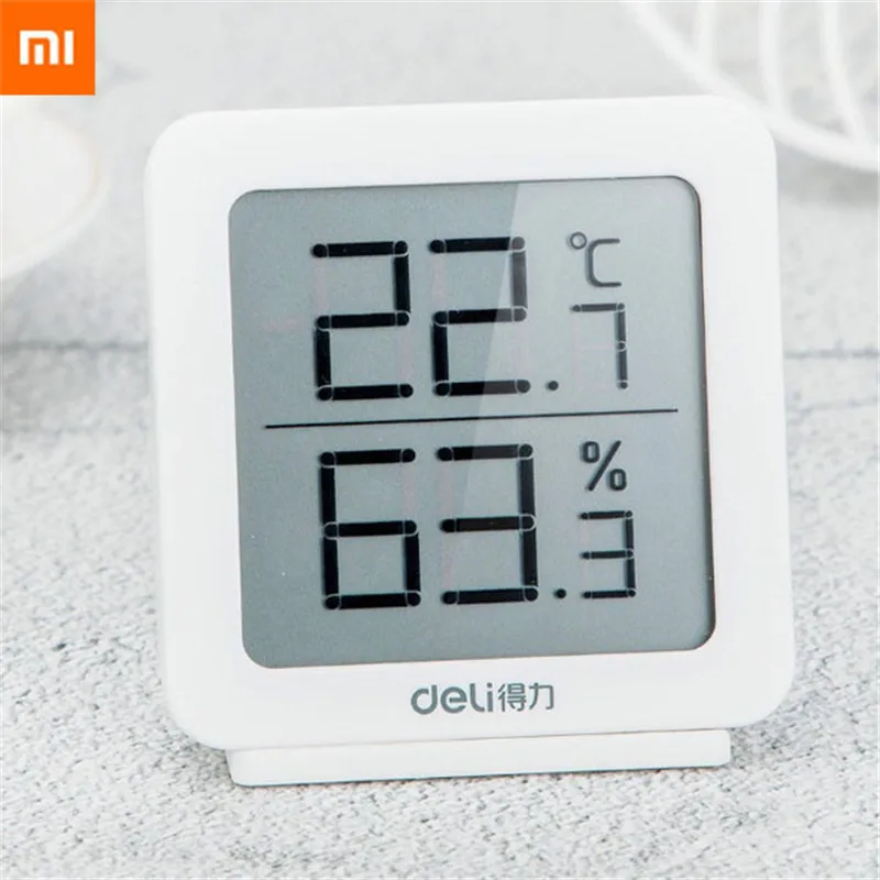 Xiaomi Deli Электрический ЖК-экран цифровой термометр датчик температуры и влажности с базой для домашнего офиса школы