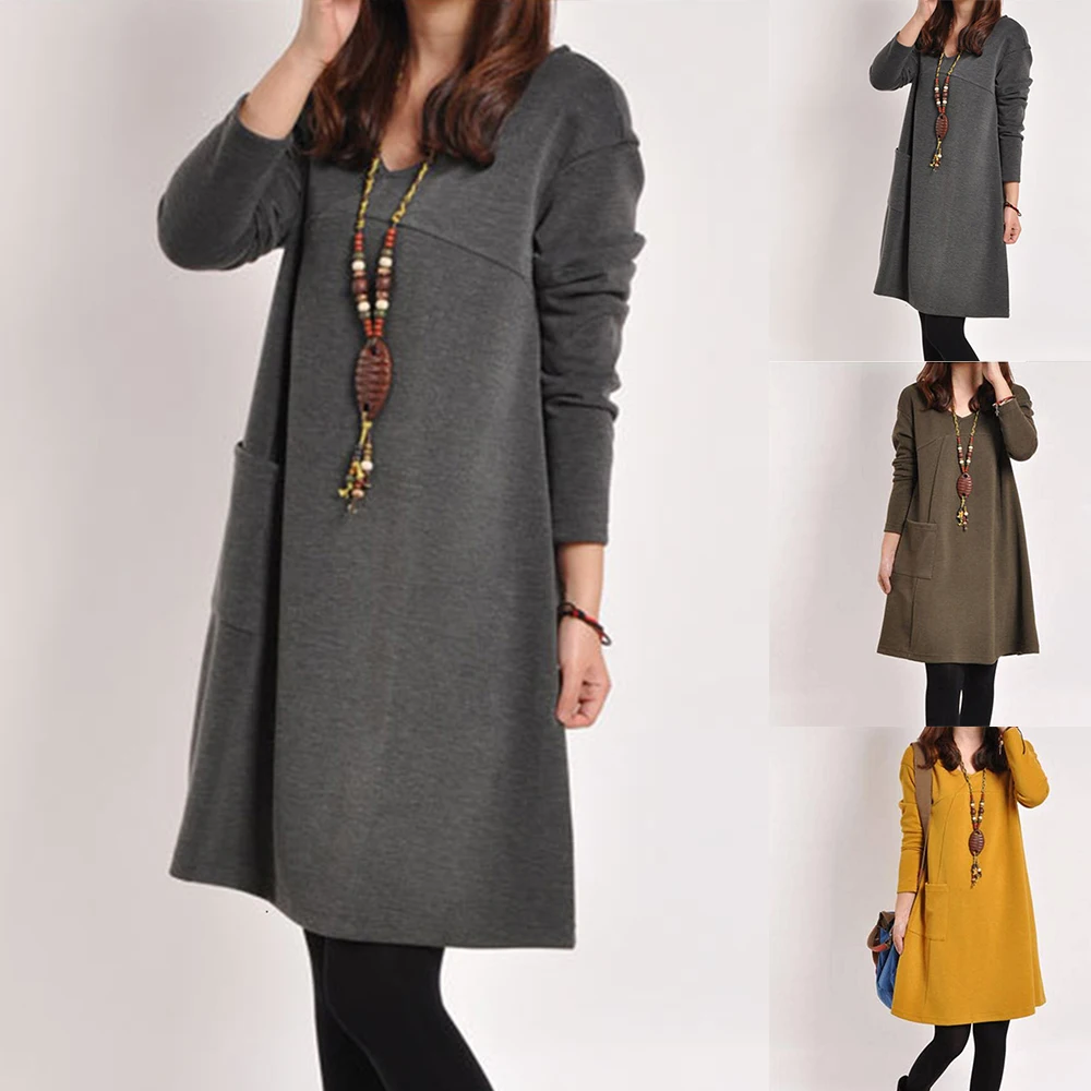 

M-4XL Autumn New Cotton Maternity Dresses Casual Large Size Pregnancy Dress Solid Color V-neck Loose Pregnant Women Dress Long