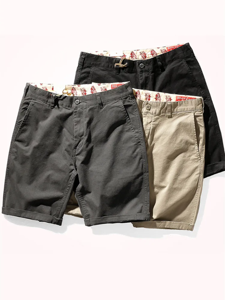 2021 Summer New Casual Shorts Men's Fashion Pure Cotton Washed Old Elastic Twill Fabric Business Knee Length Straight Pants 6