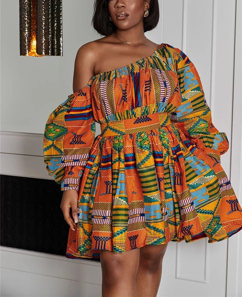 African Dresses Women Sexy Shoulder Off Mini Dress Dashiki Tribal Print Africa Dress Women African Clothes Robe Africaine Femme african gowns