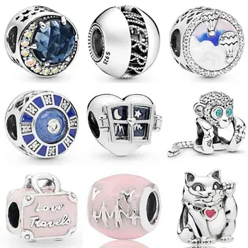 

Sparkling Monkey Blue Mosaic & Happy Ever After Moon And Night Sky Suitcase Charm Fit Bracelet 925 Sterling Silver Bead Jewelry