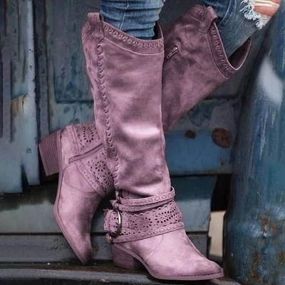 

New Faux Suede Boots Women Female Round Toe Mid-calf Sweet Princess Party Boot Stylish Flat Flock Shoes Snow Boots Size 35-43