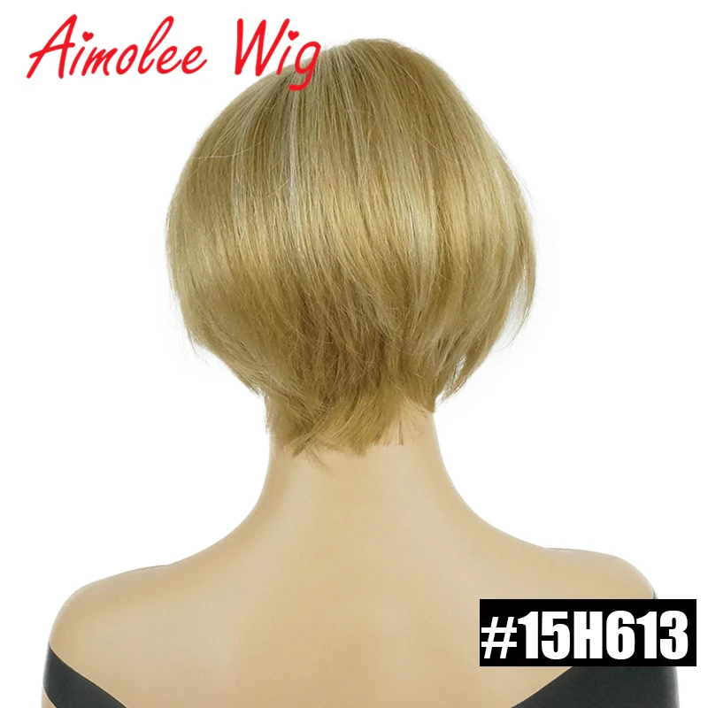 " x 4" моно Короткий прямой парик человеческих волос смесь парики для женщин черный блонд натуральные парики синтетические волосы парик с челкой Вечерние - Цвет: 15H613