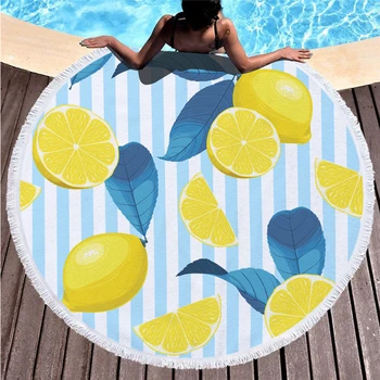 

450g Cartoon Fruit Microfiber Round Beach Towel Thick Shower Bath Towels Circle Swim Mat Tassel Serviette De Plage