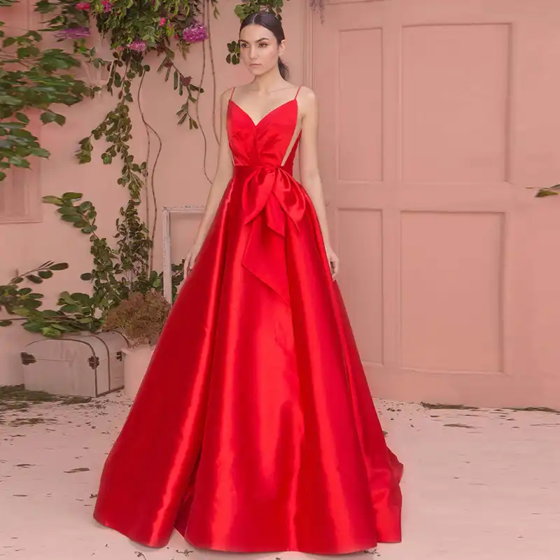 red satin evening dress
