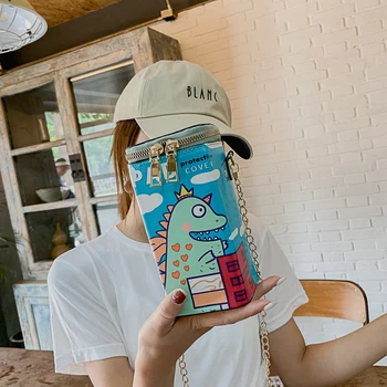 

Cartoon Chain Shoulder Bag Women's 2020 Summer Korean-style Versatile Cute Funny Chain Bucket Bag graffiti printing fashion