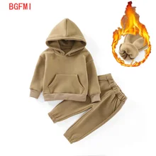 

2-7 T Winter Thick Casual Sets Sweater Outfit Hooded Sweatshirt Suit for Girls Boys Overalls Tracksuit for Kid Sportswear Set