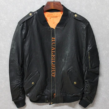 

Free Shipping,man soft sheepskin jacket.man classic leather coat.quality plus size casual jackets.new baseball style clothing