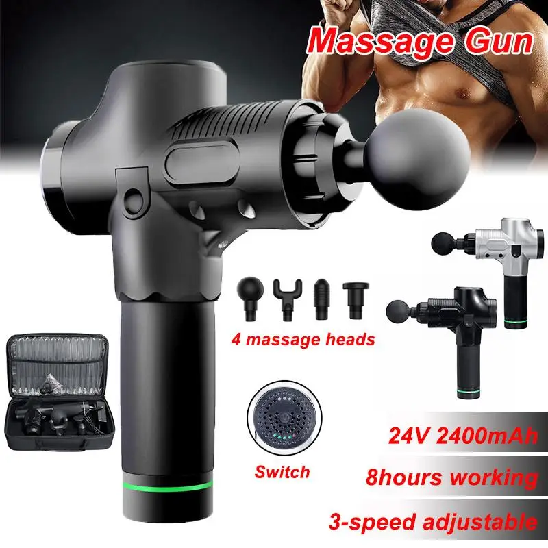 

3 Gears Electronic Therapy Muscle Massage Gun Vibration Massage Therapy Gun Body Relaxation Pain Relief Massager+Bag+4 Heads