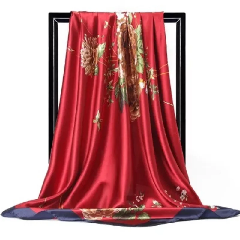 Шелковые шарфы для женщин с принтом Foulard, атласные шарфы с квадратной головкой хиджаб для дам, роскошные брендовые шали 90*90, бандана, большой шарф