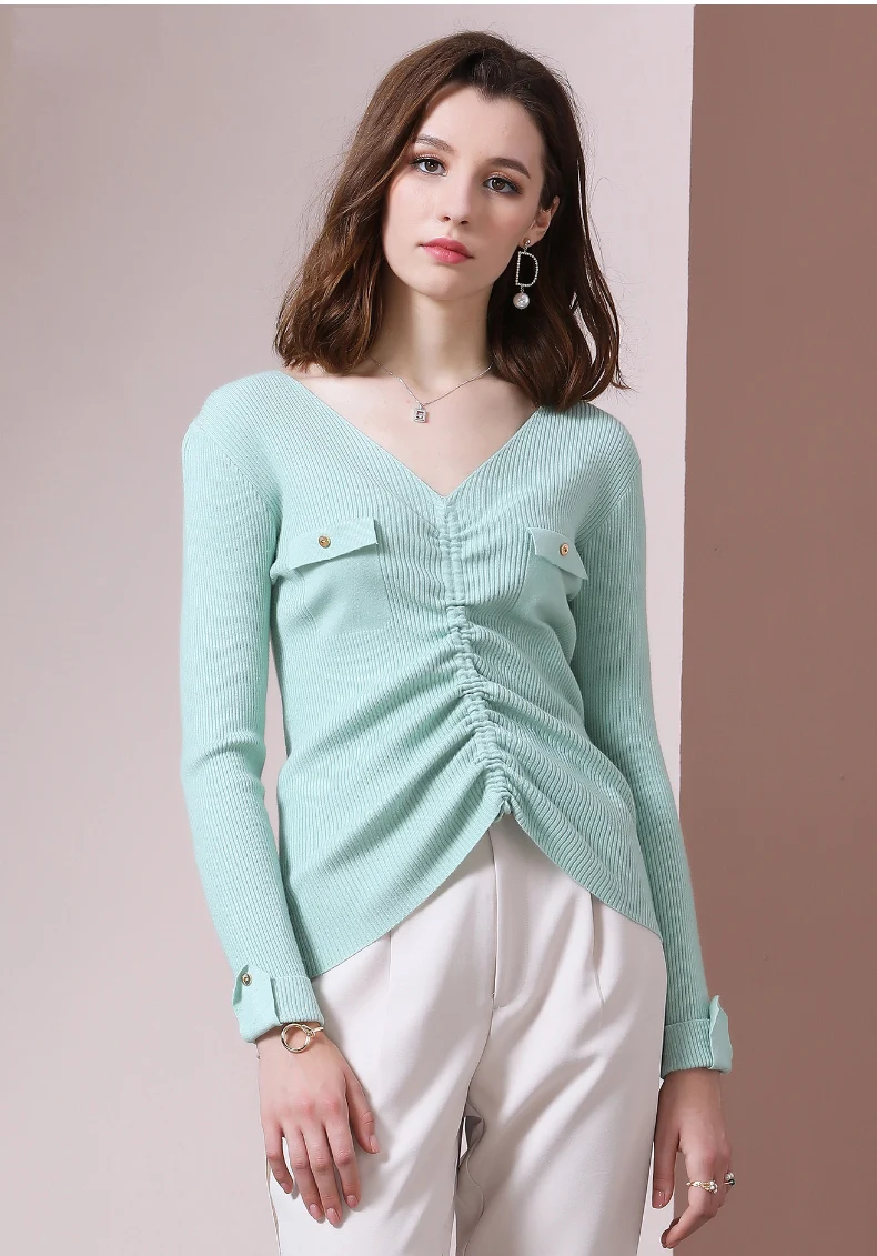 CINESSD sweater Women women clothes new Autumn Fashion black green color Long Sleeve pullover v-collor jumper Thin pull