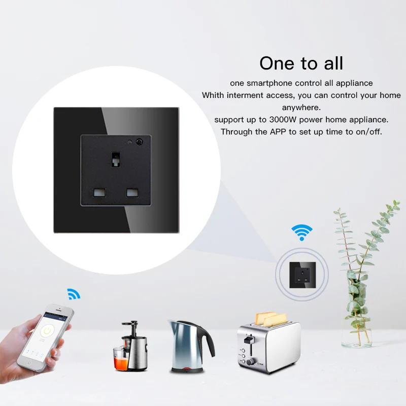 Великобритания WiFi умная настенная розетка 13A стеклянная панель Smart Life/Tuya APP пульт