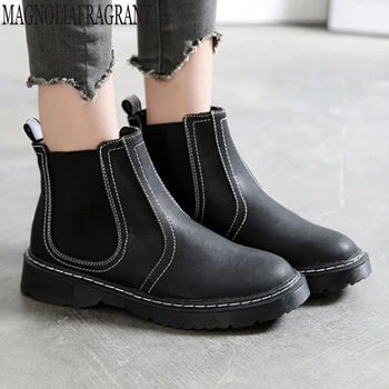 

Spring winter boots Vintage British style ankle boots elastic band shoes woman solid rubber waterproof flats rain boots y22