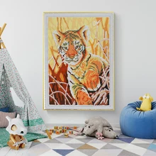 Meian Diamond Painting Animals Tiger Partial Wall Art Artwork for Kids New Arrivals Paint by Numbers