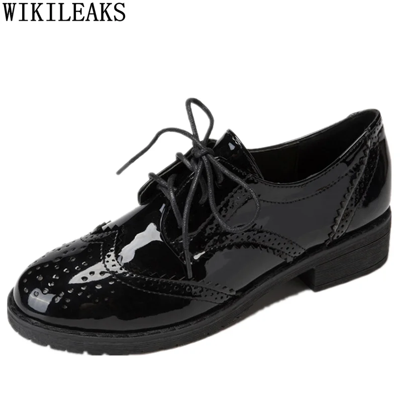 

Oxford Shoes for Women 2024 Platform Shoes Women Leather Brogue Shoes Woman Low Heels Block Heel Round Toe Square Heel Zapatos
