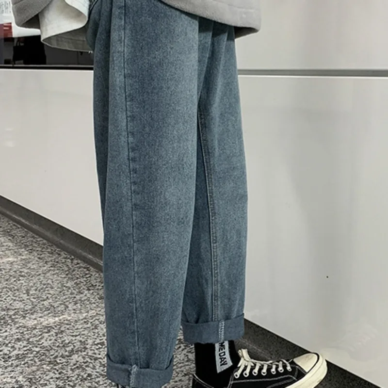 60% OFF Straight Jeans Men's Fashion Washed Solid Color Casual Retro Jean Pants Men Streetwear Wild Loose Hip Hop Denim Trousers Mens