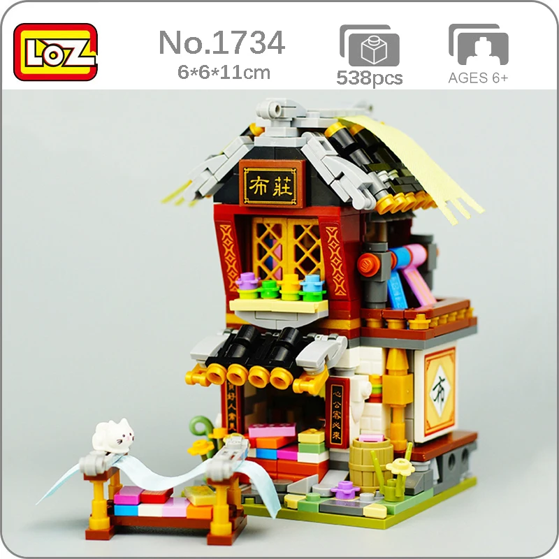 LOZ 1734 City Street Chinatown Cloth Drapery Shop Store Architecture Model Mini Blocks Bricks Building Toy for Children no Box | Игрушки и
