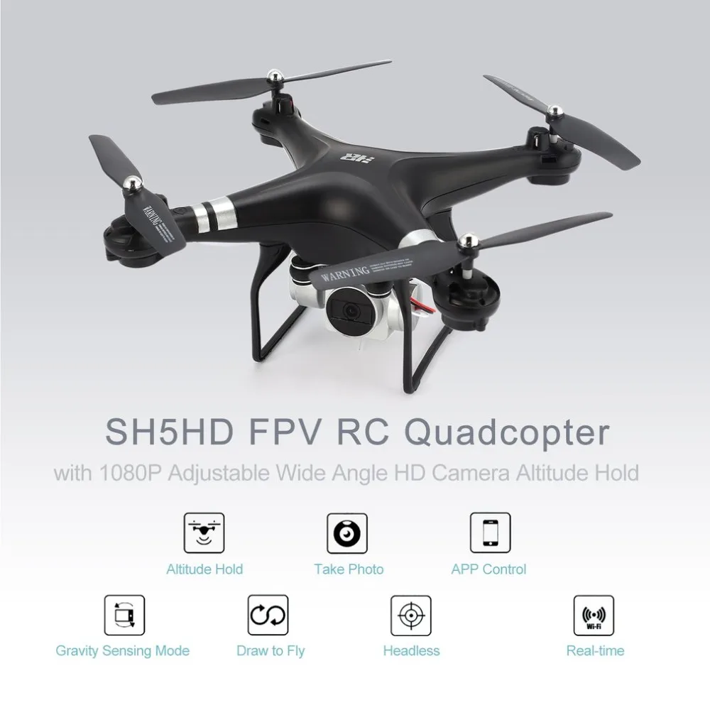 SH5HD 2,4G FPV Дрон Радиоуправляемый квадрокоптер с 1080P регулируемым широкоугольным WiFi HD камера живое видео высота удерживает Безголовый режим