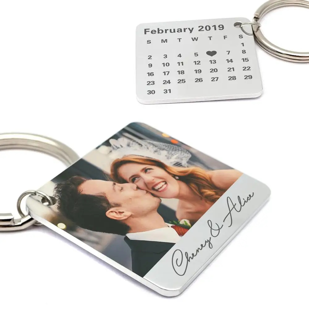 

Personalized Calendar Keychain,Custom Photo Keychain,Picture Keychain,Couple Keychain,Valentines Gift