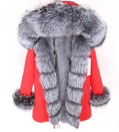 Natural fox fur collar Real Rabbit Fur Liner Long Parka Winter Warm Jacket Women casual slim outerwear Real Fur Coat - Цвет: 3