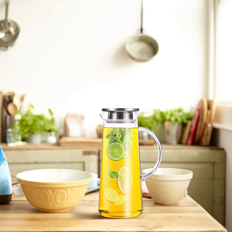 

50 Ounces(1500Ml )High Borosilicate Glass Cold Kettle with Tight Lid,Heat-Resistant Glass Jug,Large Capacity Juice Jug