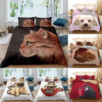 

ZEIMON 3D Lovely Cat Kitty Bedding Set Dog Animal Duvet Cover Bedding King Queen Sizes Bed Set Printed Home Textile Bed Linen