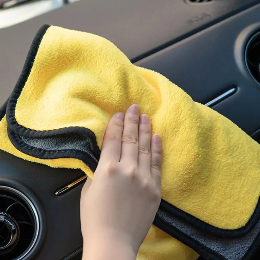 1pc 30*60 Grey-yellow Dual-sided Car Wash Microfiber Towel