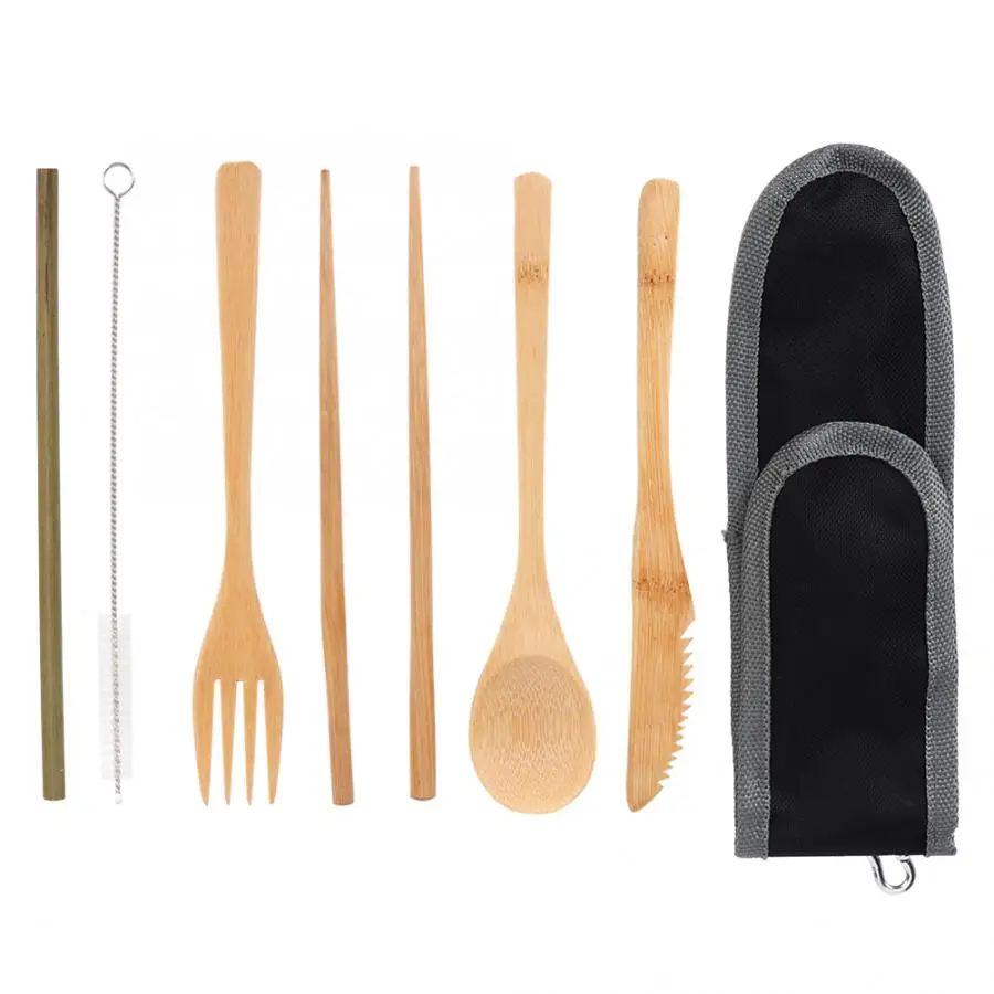 Dinnerware Sets Portable Bamboo Eco Friendly Knife Fork Spoon Outdoor
