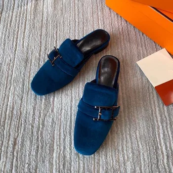 

Autumn Brand Design Female Sandals Square Toe Velvet Sandals Casual Slip-On Women Mules