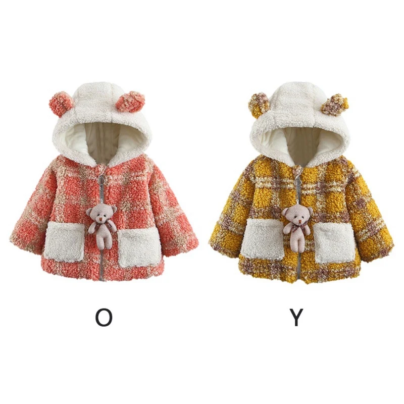 Autumn Warm Children Clothes Long Sleeve Cotton Plaid Print Cartoon Hoodie girl Jacket Top