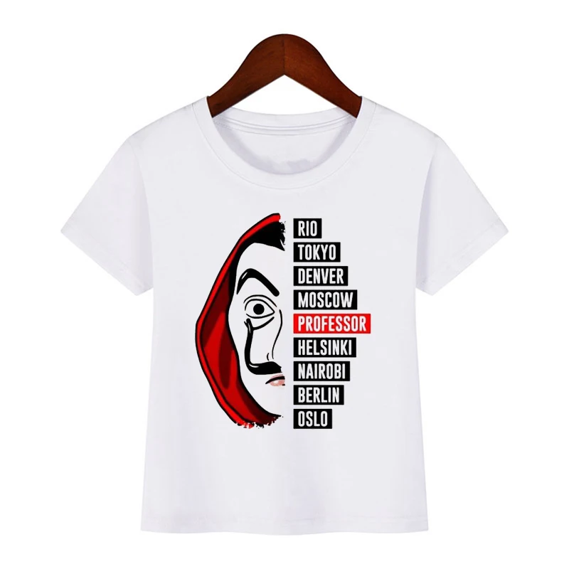 Для детей в интернет-магазине La Casa De Papel забавная футболка с рисунком в виде денег, футболки ТВ футболки "сериалы" для мальчика короткий рукав дом Бумага футболка