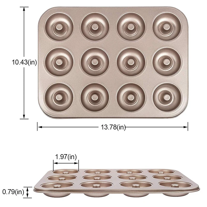 12-Cavity Donut Pan Non Stick, 13.7X10.4 Inches Donut Baking Pan Doughnut Mold Cake Donut Pastry Pan Carbon Steel Bakeware
