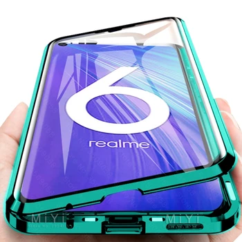 

360° double-sides tempered glass magnetic flip case for oppo a5 a9 2020 realme 5 6 pro 5i 6i matel bumper protective shell cover