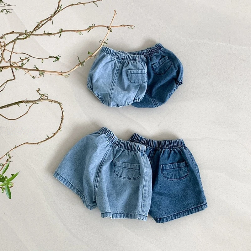 Summer Baby Clothes Solid Denim Infant Shorts Elastic Waist Bloomer Casual Clothing