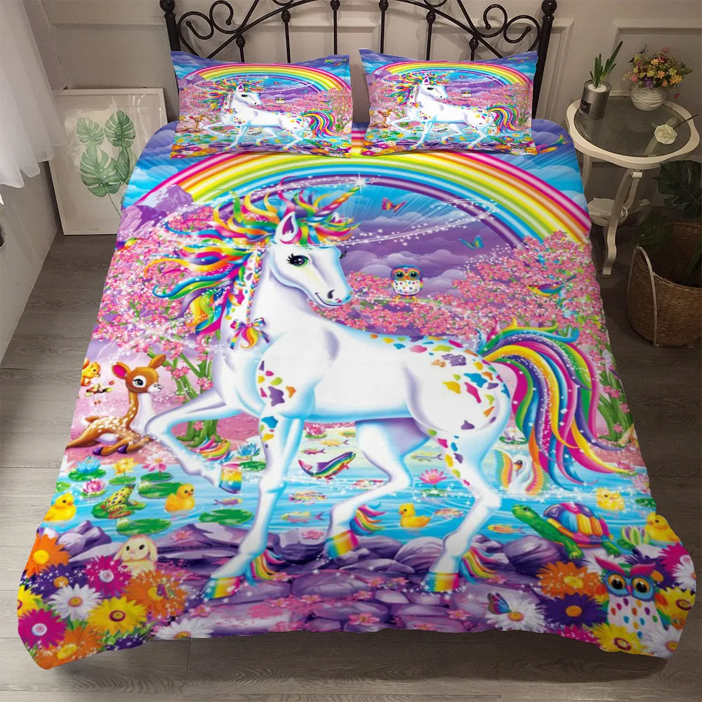 Featured Smile Unicorn Pink Princess Duvet Cover Set King Queen Full Twin Size Bed Linen Set