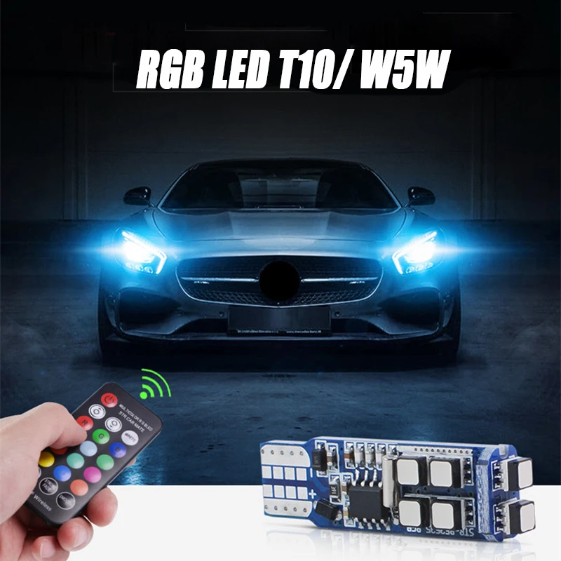 

2x RGB LED T10 W5W 194 168 10smd Colorful Multi Mode Car Bulbs With Remote Controller Interior Car-Styling Lamp Clearance Lights