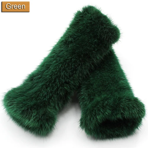 Green Женские меховые перчатки из натуральной норки женские вязаные варежки из натурального меха норки брендовые меховые перчатки высокого качества s - Цвет: Green
