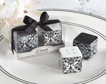 

(800pcs=400set)Black and White Damask Ceramic Salt and Pepper Shakers wedding favor party birthday gift guest gift present