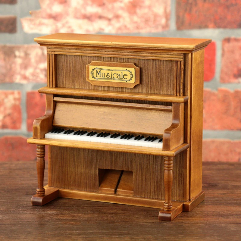 

Quality Simulated Piano Vintage Home Decorations 1pcs Classical Square Wooden Clockwork Crank Exquisite Retro Music Box Gifts