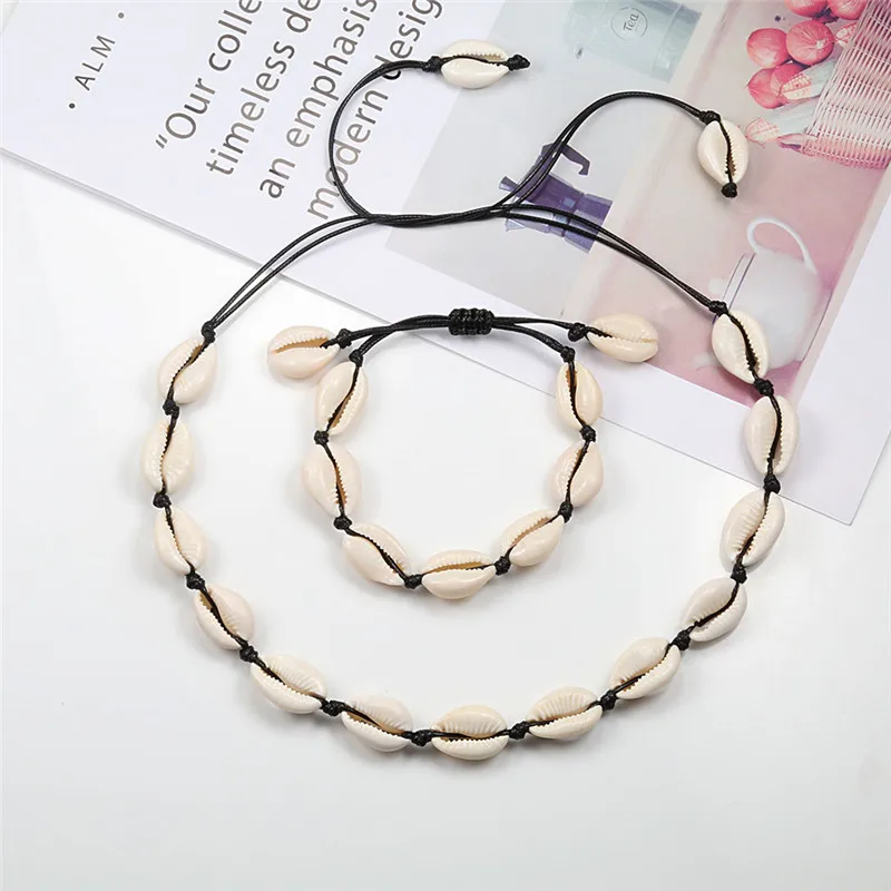 

Seashell Bracelet Necklace DIY for Women Shell charm Jewelry Summer Beach Knitting Female Bohemian Accessories DIY adjustabl